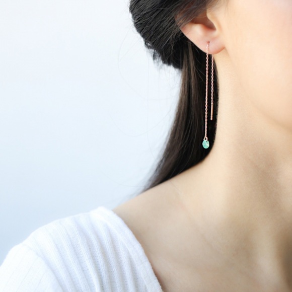 •minimalist gemstone threader earrings• - Picture 2 of 2